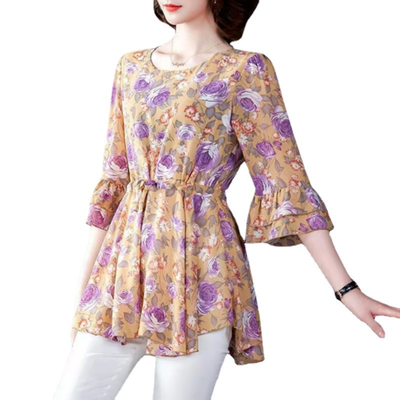 Áo Thun Dáng Rộng Tay Ngắn In Họa Tiết Hoa Thời Trang Mùa Hè Cho Nữ C8652