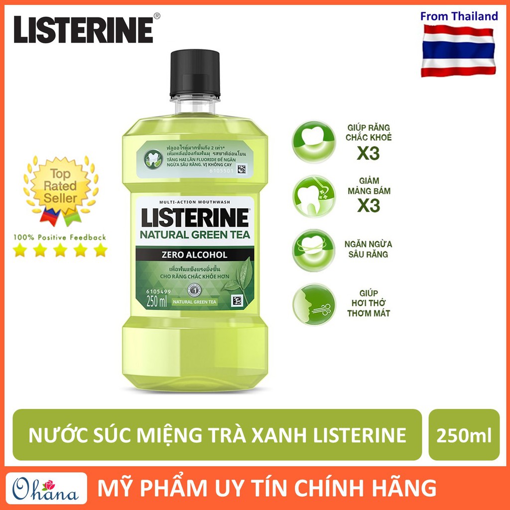 Nước Súc Miệng Listerine Trà Xanh Ngừa Sâu Răng, Hơi Thở Thơm Mát Listerine Green Tea Zero Alcohol Mouthwash 250ml