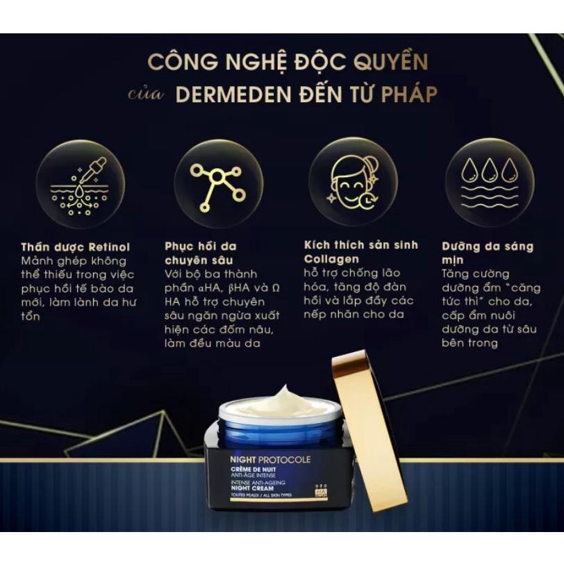 Kem dưỡng ẩm chống lão hóa da, giảm nám tàn nhang DERMEDEN Night Cream Retinol 1% + Niacinamide 5% 3ml