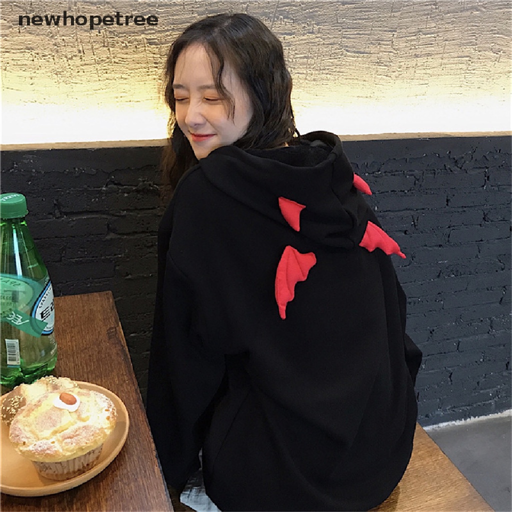 Ntvn Áo Hoodie Có Túi Hình Cánh Quỷ Nhỏ Phong Cách Gothic Cho Nữ