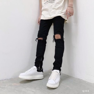 Quần Jean Nam Rách Kiểu Kèm zip ống chân,Quần Bò Đen Nam Trơn Phối Thêu Khoá Zip Ống SIÊU HOT 2024