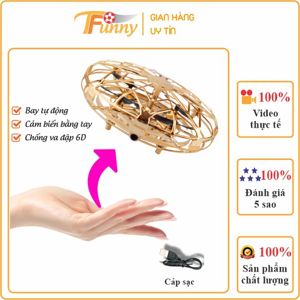 Đĩa bay UFO Cảm Ứng Cao Cấp, Máy Bay UFO, T Funny, Cảm Biến Bằng Tay Đa Chiều, Nhựa ABS Chống Va Đập, Chống Rơi Vỡ