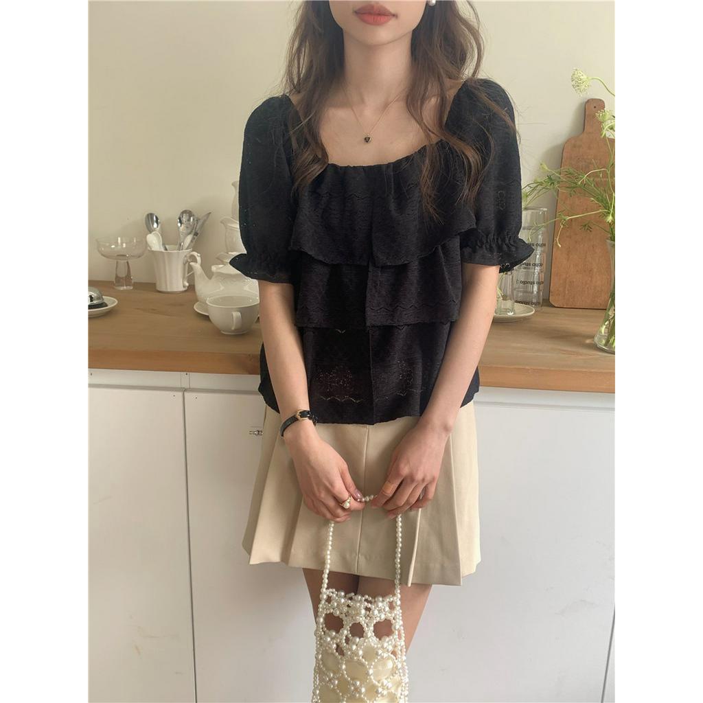 Áo Ren Cổ Vuông Ngắn Tay Thời Trang Pháp Quý Phái 63392