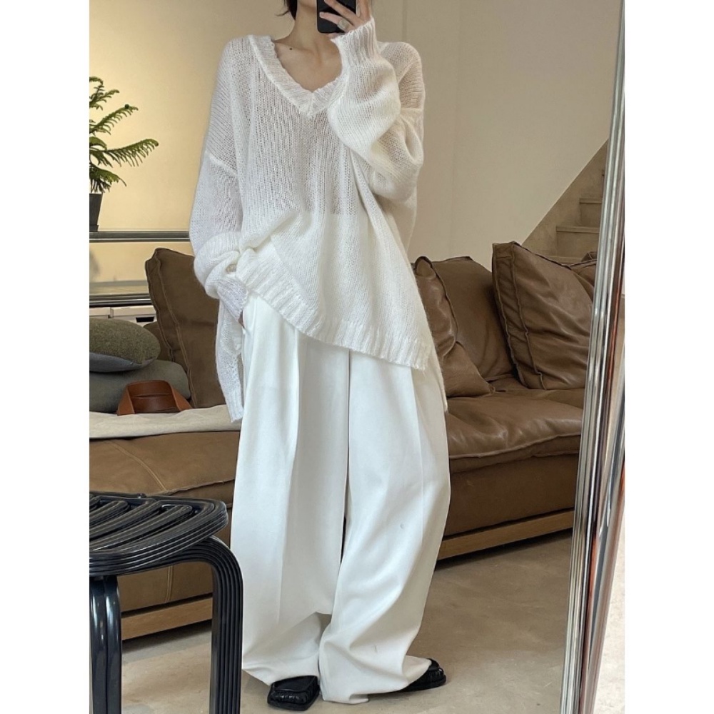 Áo Len Dáng Rộng Cổ Chữ V Phong Cách Hàn Quốc Thời Trang Mùa Thu Mới Cho Nữ