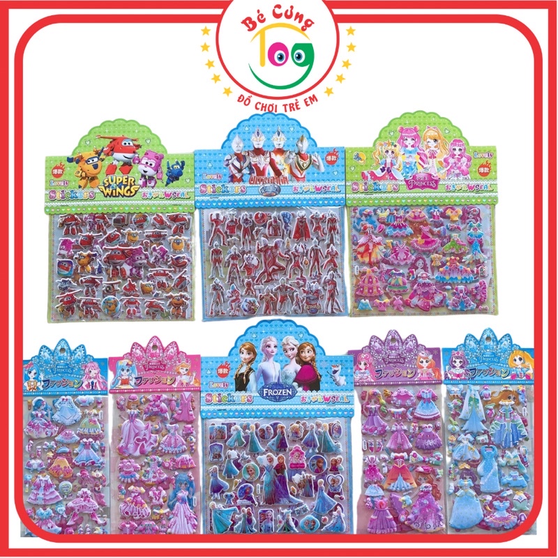 Đồ Chơi Dán Sticker 3D Nổi 2 Lớp Hình Công Chúa, Siêu Nhân Nhiều Mẫu Dễ Thương Dành Cho Bé