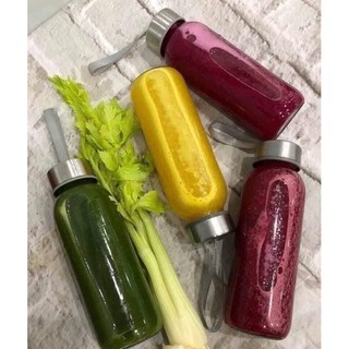 Bình đựng nước/bình detox,chai thuỷ tinh 300ml nắp inox kèm dây cầm