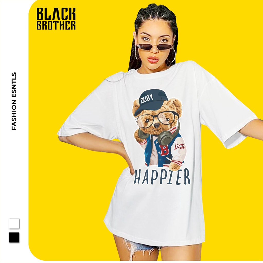 Áo thun tay lỡ nam nữ, áo phông unisex BLACK BRTHER cotton form rộng Happier BB023 | BigBuy360 - bigbuy360.vn