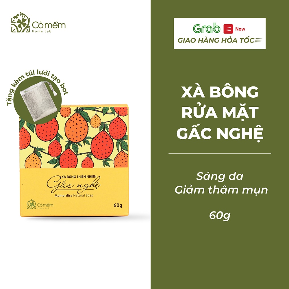 Xà bông Rửa Mặt Thiên Nhiên Gấc Nghệ Giảm Thâm Mụn Làm Sáng Da Cỏ Mềm 60gr