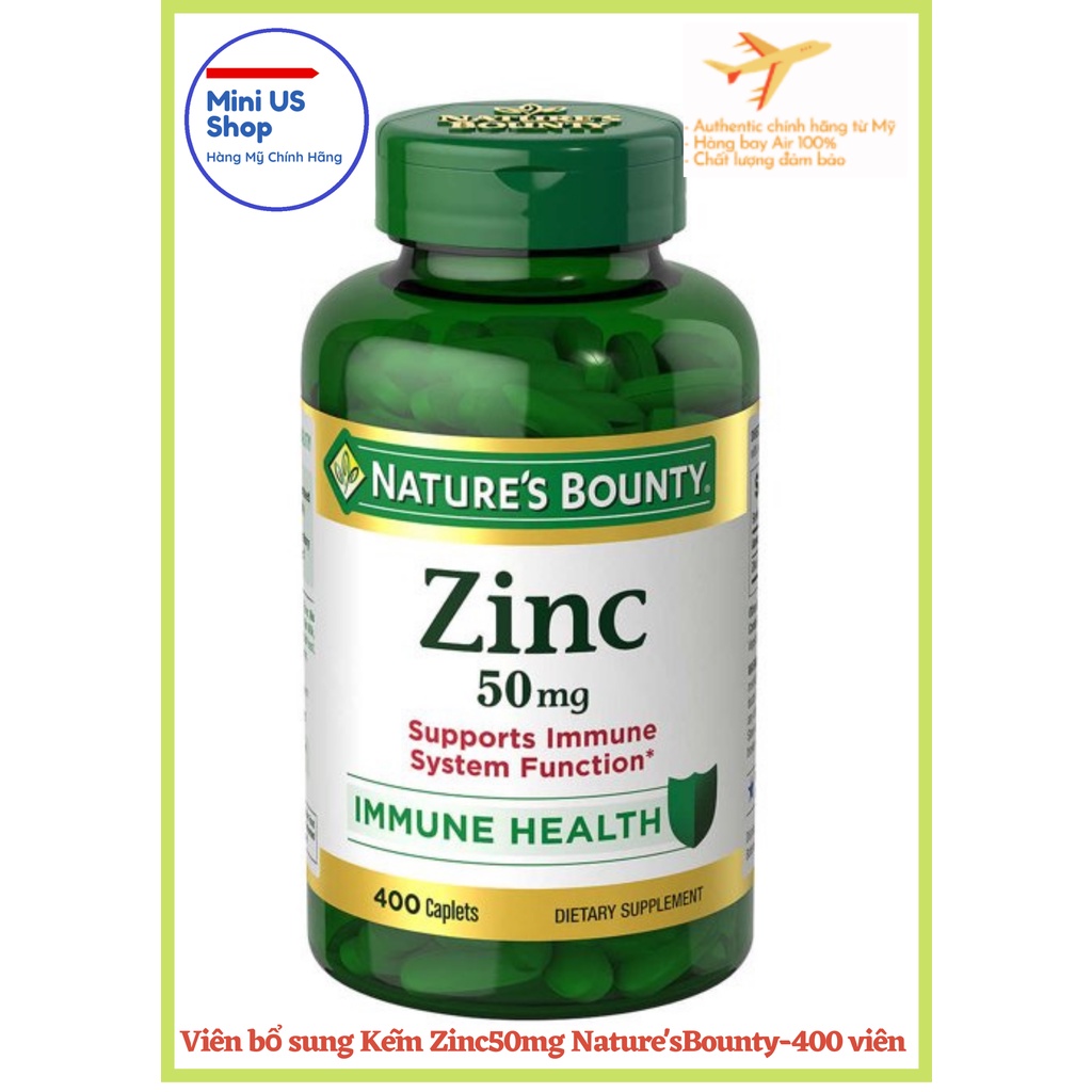 [HÀNG MỸ] Viên uống bổ sung kẽm Nature’s Bounty Zinc 50mg - Hộp 400 viên