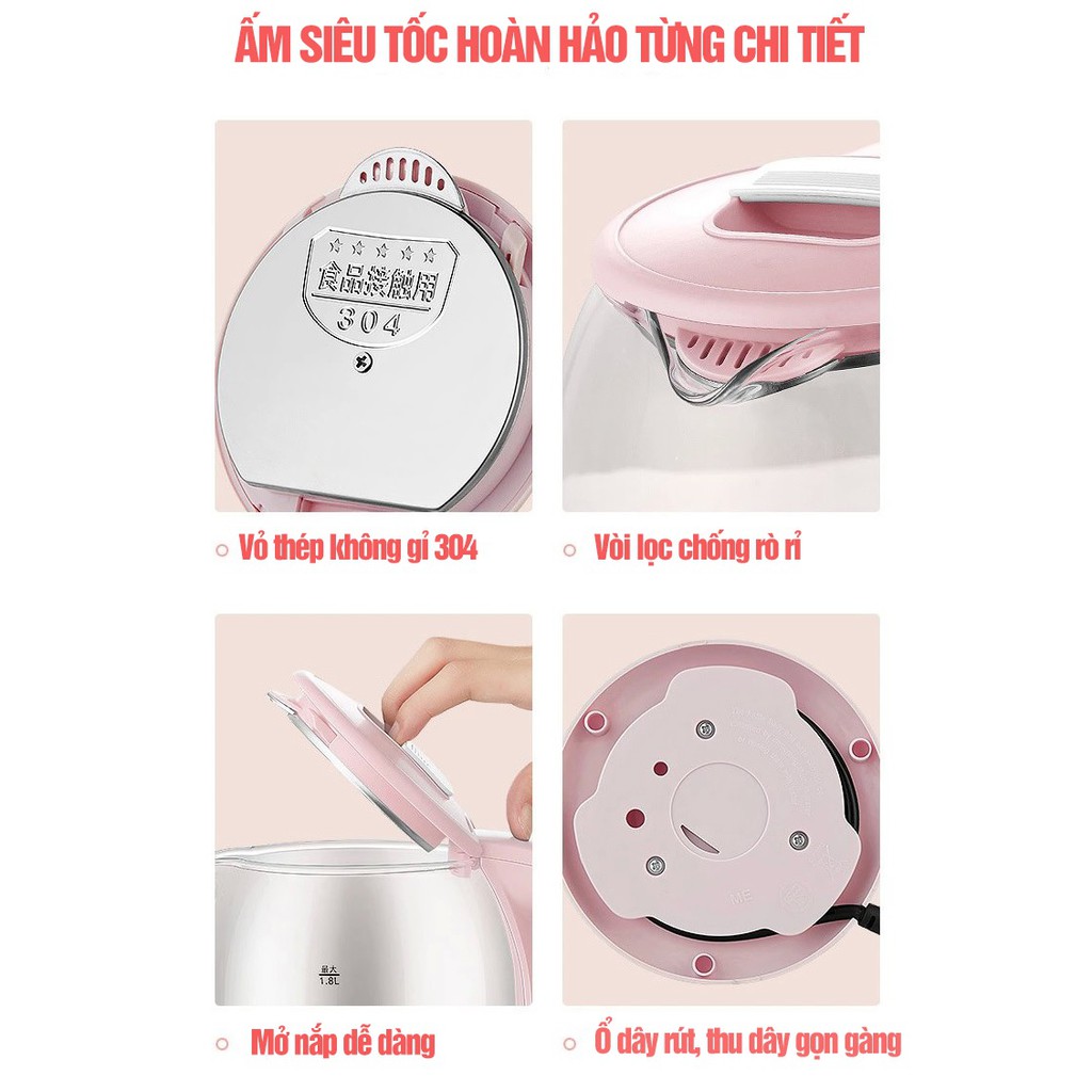 Bình Siêu Tốc Thủy Tinh - 1.8l, 1500W, Đun Sôi Từ 4-6p