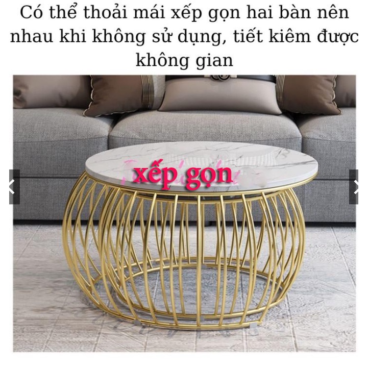 Bàn Trà Đôi Tròn mặt đá 3D VM, Bàn Sofa Uống Nước Phòng Khách Chân Mặt Đá 3D VM Cao Cấp