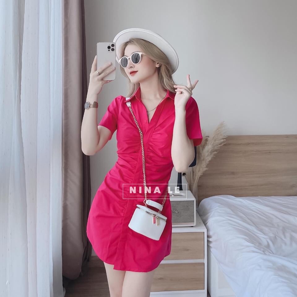 [XẢ HÀNG] Đầm Thô Dúm Ngực Cổ Sơ Mi Dáng Ngắn | Smide Clothing