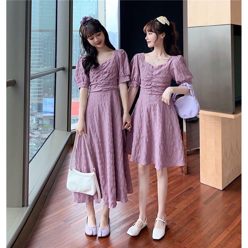 Đầm tiểu thư ullzzang hàn quốc hở lưng 2 màu trắng tím tay phồng dáng ngắn dài maxi váy xinh dự tiệc trễ vai | BigBuy360 - bigbuy360.vn