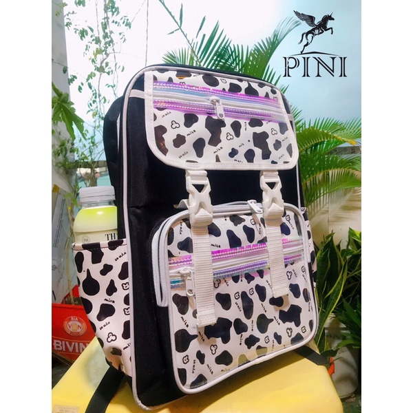 Balô Bò Sữa trắng đen cho bạn gái, dễ thương, đi học, đi công viên cắm trại, có quai để chai nước