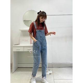 Yếm jean baggy trơn 2 túi trước