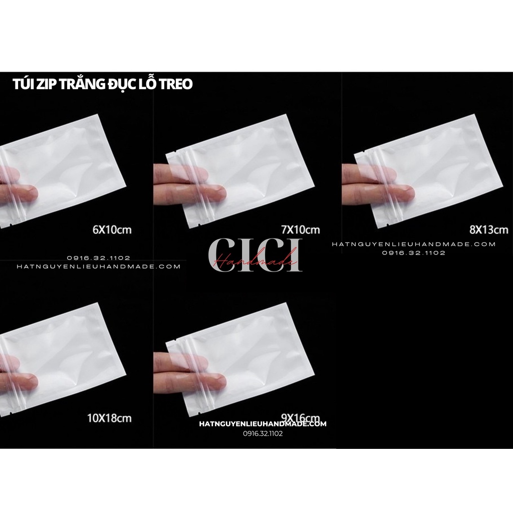 50c Túi ZIP đóng gói hàng phụ kiện nhiều kích thước, túi chống nước an toàn Cici handmade nguyên liệu handmade hạt cườm