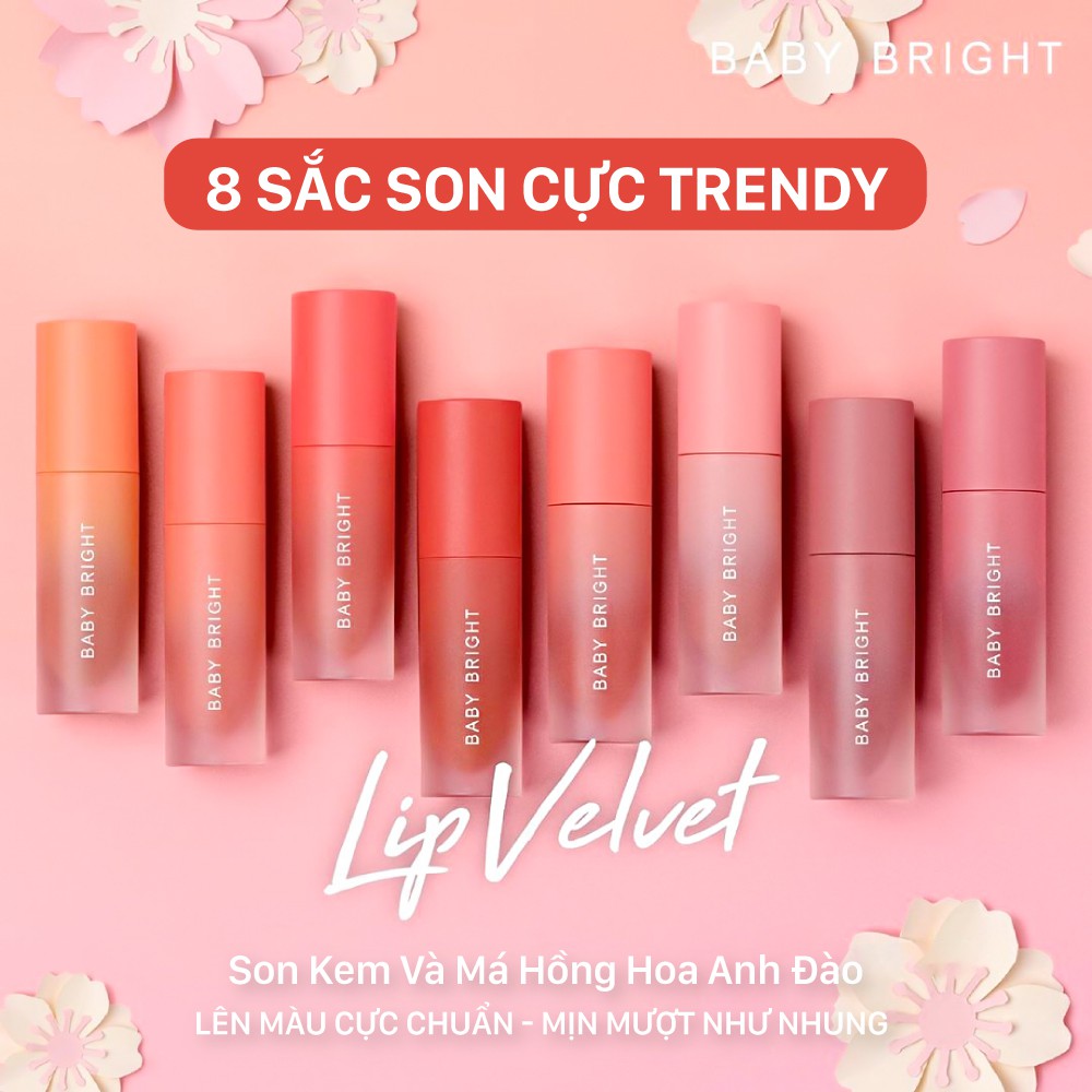 Son Kem Và Má Hồng Baby Bright Lip Cheek Velvet Cherry Blossom 2.4g