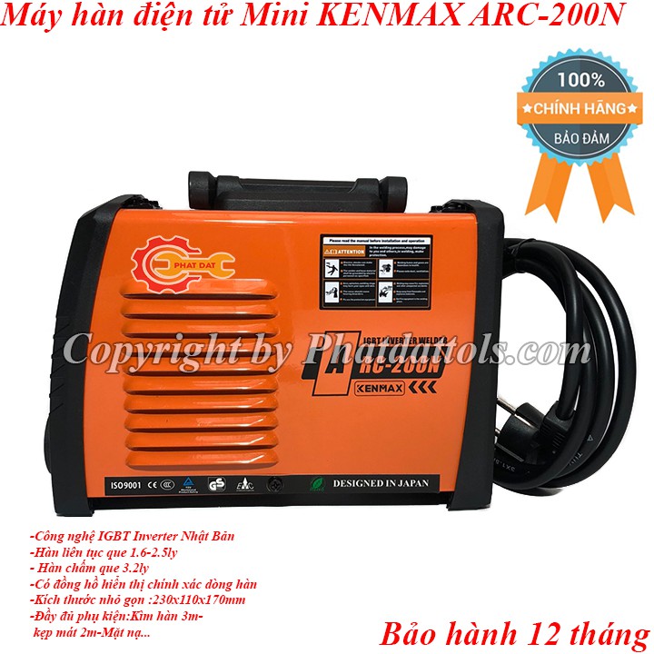 Máy hàn điện tử mini KENMAX ARC-200N-Công nghệ Nhật Bản-Bảo hành chính hãng 12 tháng-Đầy đủ phụ kiện