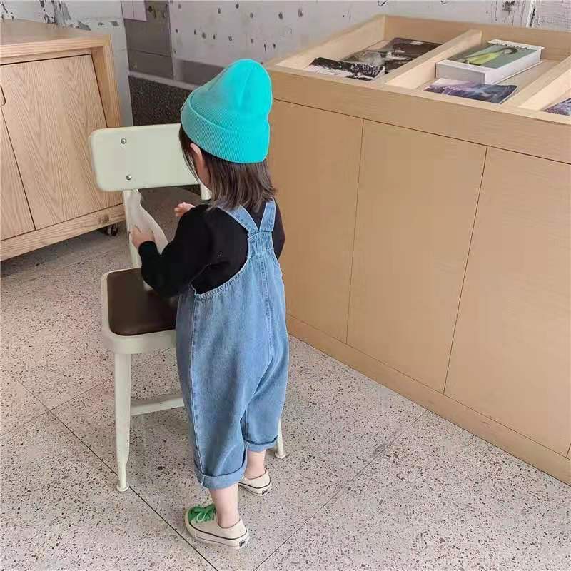 Quần yếm Denim dáng rộng phong cách Hàn Quốc dễ thương thời trang mùa xuân cho bé 2021