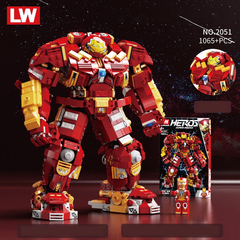Đồ chơi Lắp ráp Hulkbuster MK44 Lewan 2051, Xếp hình thông minh Siêu anh hùng Marvel, Ghép hình Ironman