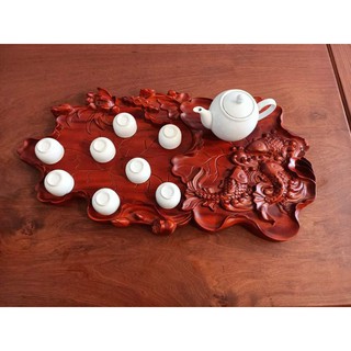 Khay trà cá chép gỗ Gõ nguyên khối (kt 35_65cm)