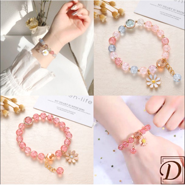 Vòng Tay Đính Hạt Pha Lê Hình Hoa Cúc Dễ Thương Thiết Kế Đơn Giản Thời Trang | BigBuy360 - bigbuy360.vn