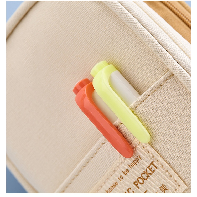 Hộp bút vải canvas Angoo túi bút double pen case bóp viết nhiều ngăn đa năng 6 màu dung tích lớn