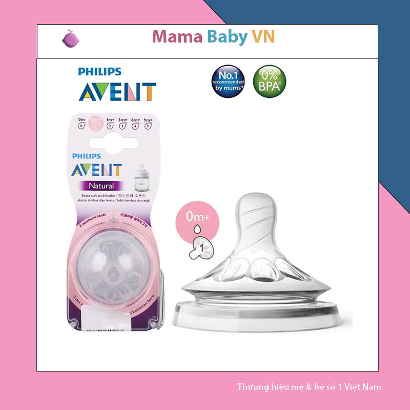 Núm ti bình Avent Philip Natural cho bé (Hộp 2 núm) Mama Baby VN