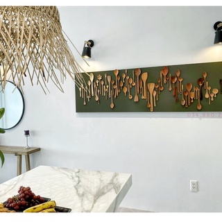 Combo 5 muỗng thìa gỗ decor trang trí tường, không gian nhà hàng khách sạn