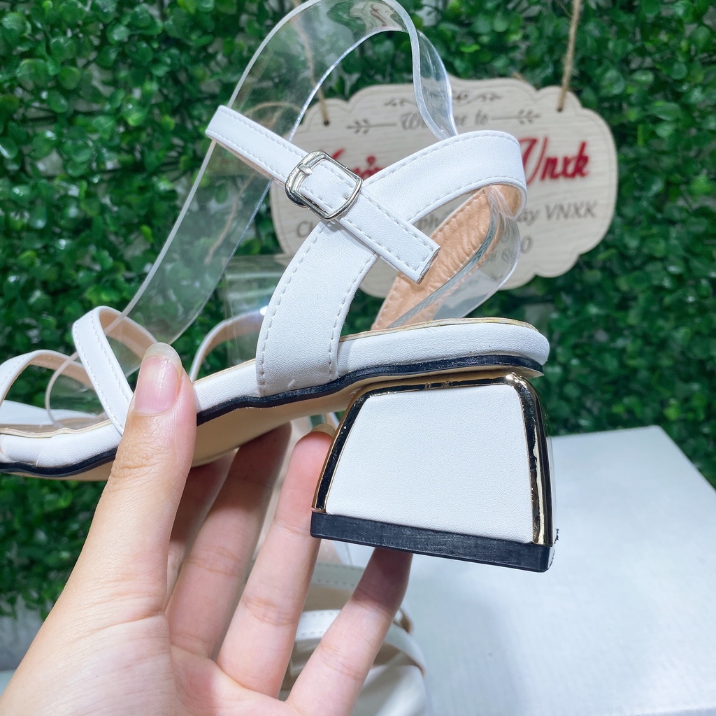 Giày cao gót nữ đế vuông quai chéo 5p phân Thiên Hương VNXK BP1M138 Sandal cao gót nữ xăng đan công sở đi làm đi học