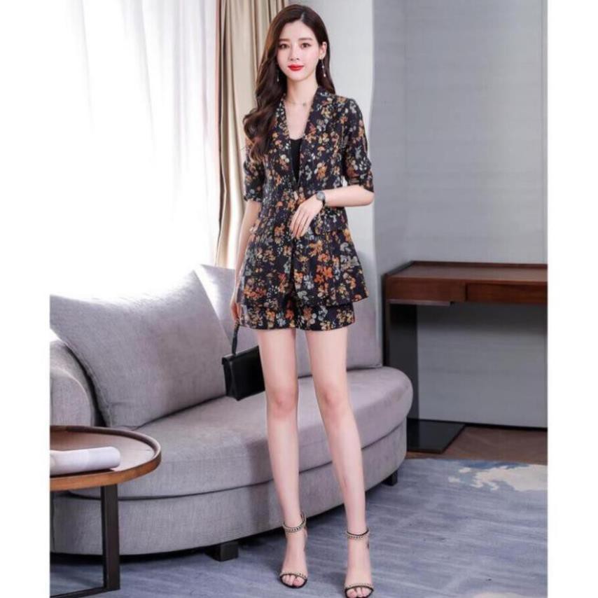 Set Vest 3 Món Hoạ Tiết Độc Đáo - Bộ Vest Nữ Đùi Kaki Lụa Cao Cấp Tặng Kèm Áo Trong | BigBuy360 - bigbuy360.vn