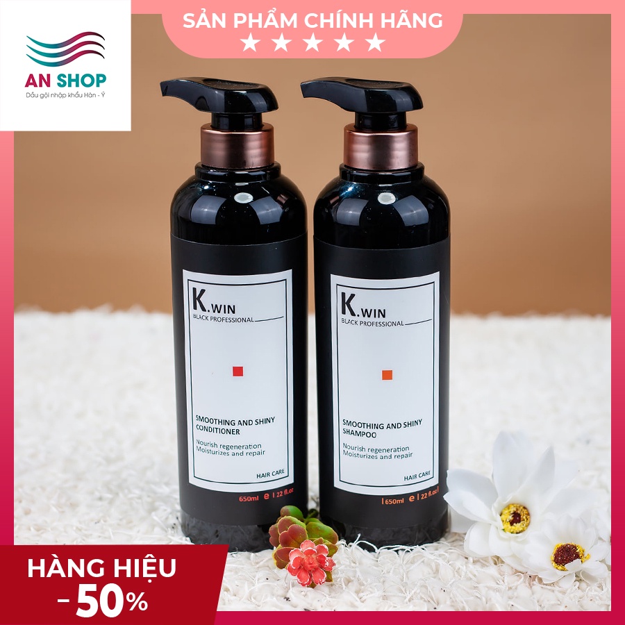 Dầu gội xả cặp phục hồi tóc hư tổn chuyên sâu combo mềm mượt tóc khô xơ uốn nhuộm duỗi K.win smoothing and Shiny 650ml