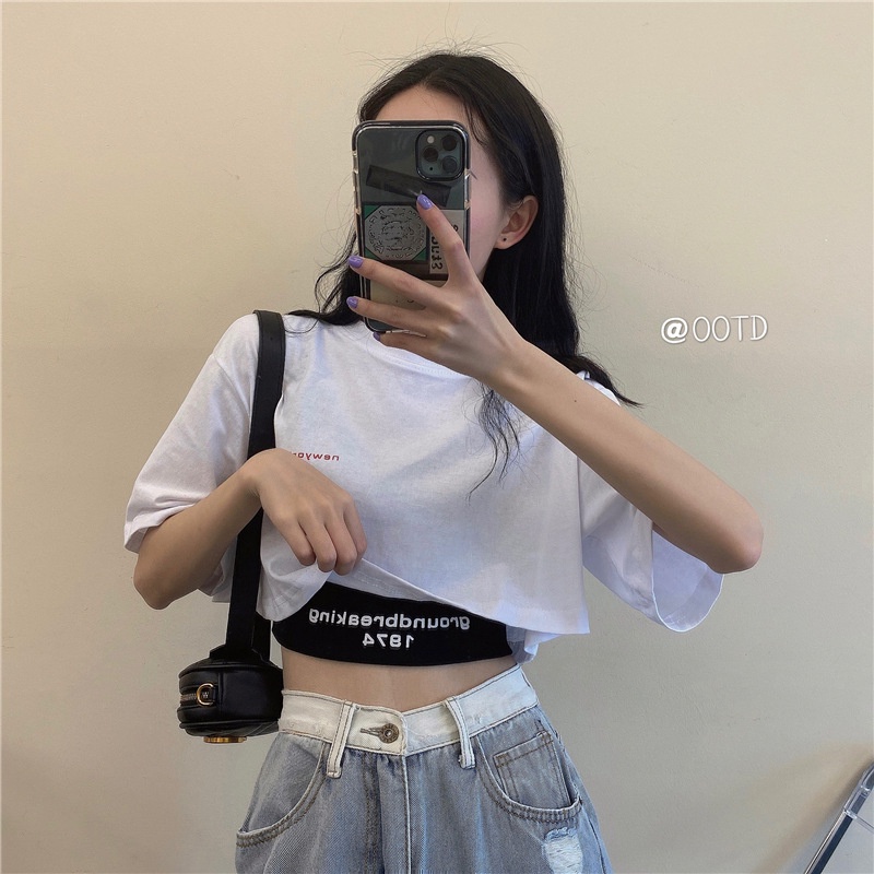 Áo thun croptop DIDIKA ngắn tay dáng rộng phong cách Âu Mỹ thời trang hè cho nữ