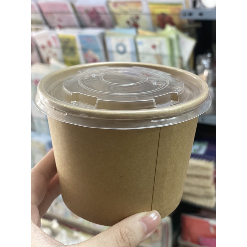 50 cái tô giấy kraft nâu 350ml hoặc 500ml nắp bằng dùng đựng bánh, chè, thức ăn các loại