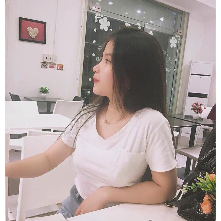 Áo phông nữ cổ tim pull bear có túi ngực APN06 👕 ea