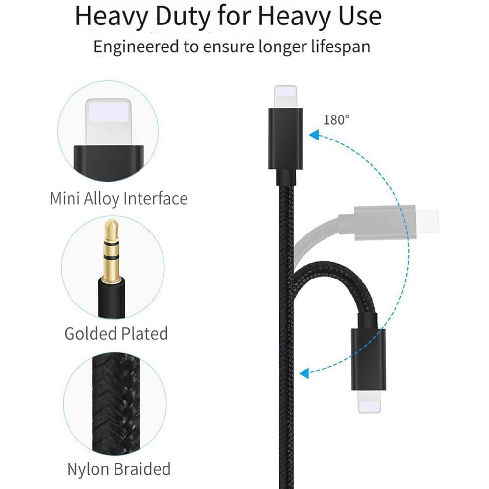 Dây Cáp Âm Thanh 3.5 mm Chuyển Đổi Lightning Sang Aux Cho iPhone 12 / 12 Pro / 12 Pro Max / 12 mini / 11 / 11 Pro / 11 Pro Max / XS / XS Max / XR / X Se, Đen