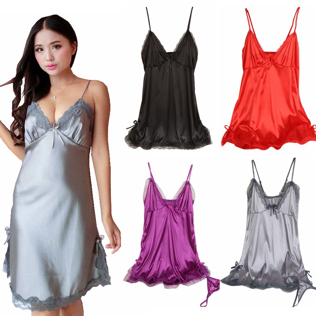 FREESHIP ĐƠN 99K_ Đầm ngủ hai dây phối ren hoa thiết kế cổ chữ V quyến rũ