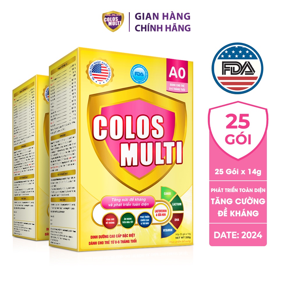 Mã MKBCOL2 giảm 10% đơn 600K Combo 2 hộp Sữa non Colosmulti A0 hộp 25 gói