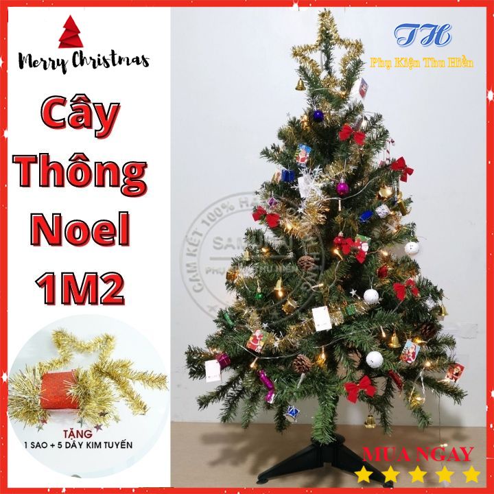 Cây thông noel 1m2 trang trí giáng sinh cho nhà cửa, phòng khách, phòng ngủ Full phụ kiện trang trí