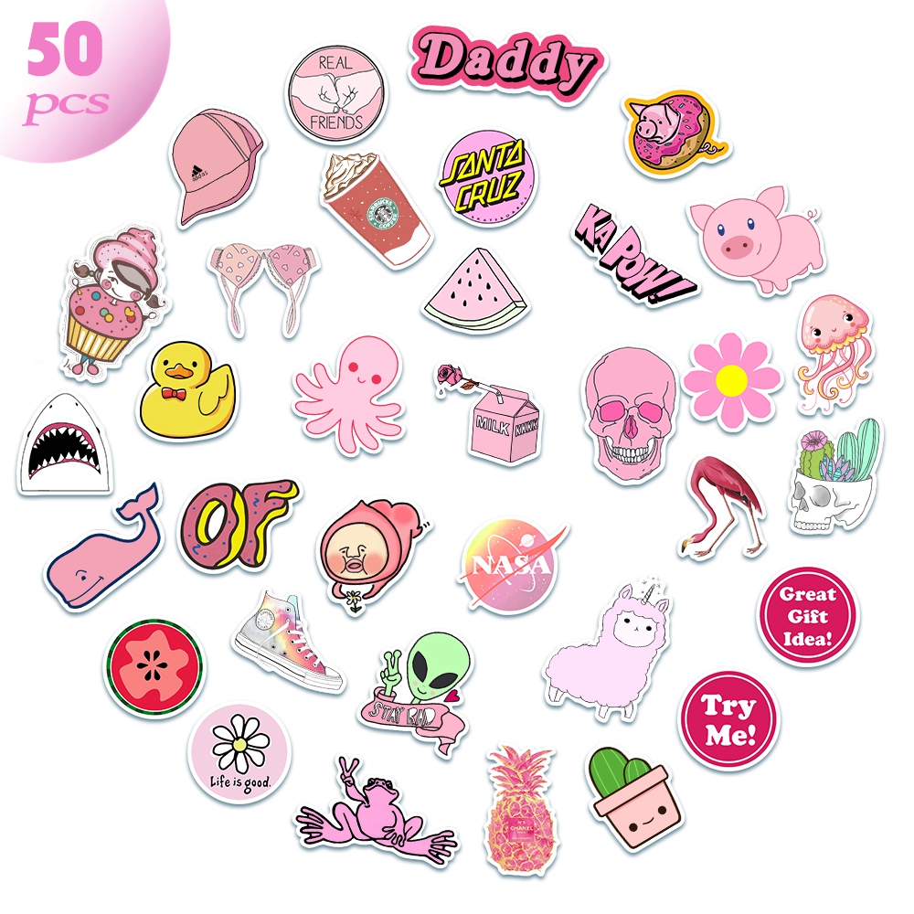 Set 50 Miếng Dán Trang Trí Nhiều Kiểu Dáng Màu Hồng Dễ Thương | BigBuy360 - bigbuy360.vn