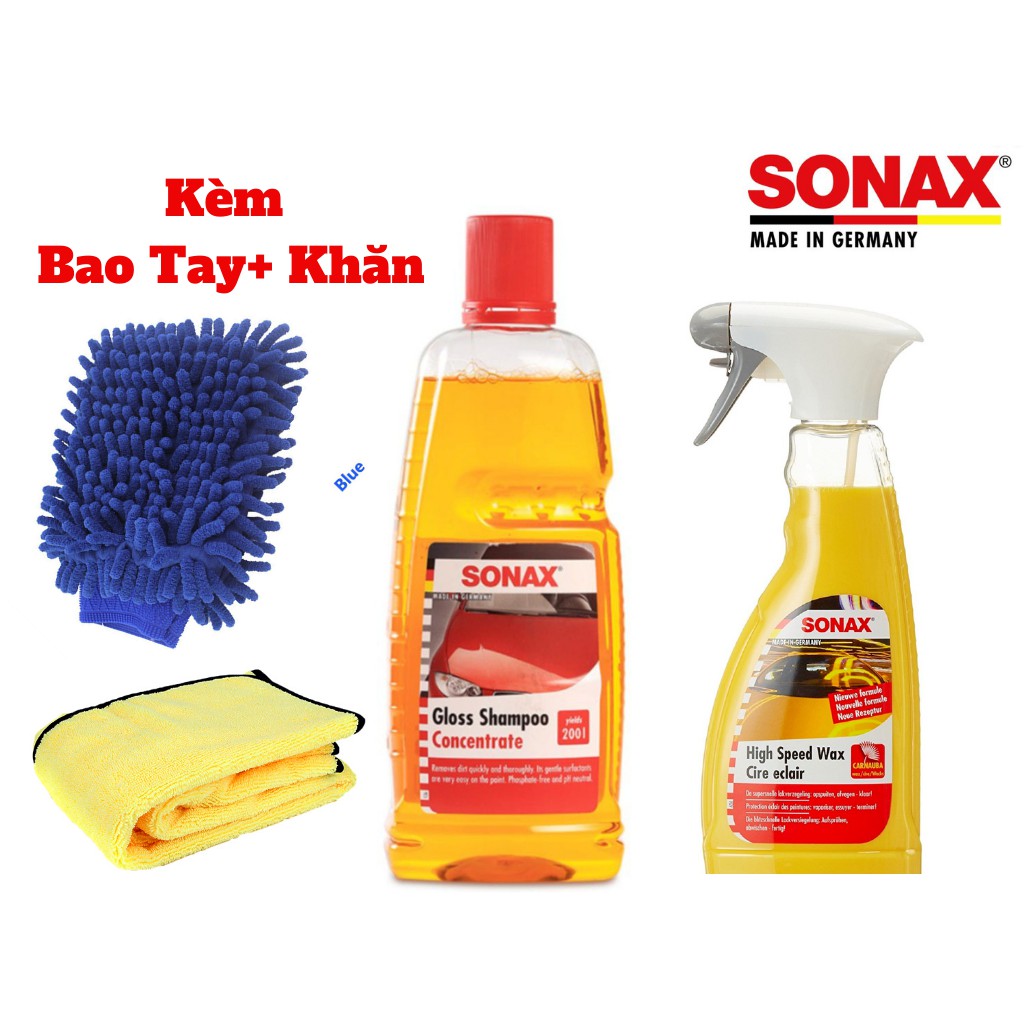 Combo Nước Rửa Xe Siêu Sạch Kết Hợp Đánh Bóng Sơn Ướt Sonax Tặng Khăn Bao Tay