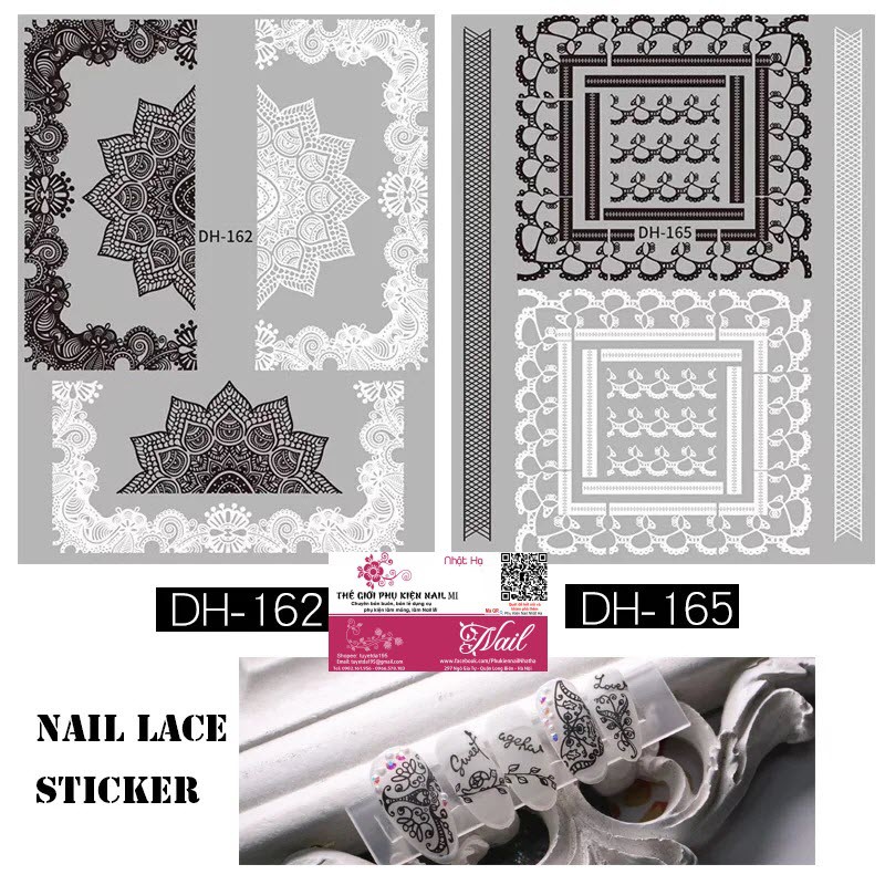 Nail Sticker Ren Hoa Đen Trắng Dán Móng Tay Rất Đẹp Theo Phong Cách Mới - Lẻ 1 Cái