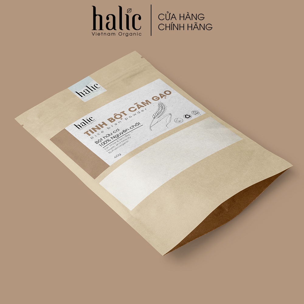 Tinh bột Cám Gạo nguyên chất Halic Organic 40G đắp mặt nạ dưỡng trắng da, tẩy da chết toàn thân hiệu quả