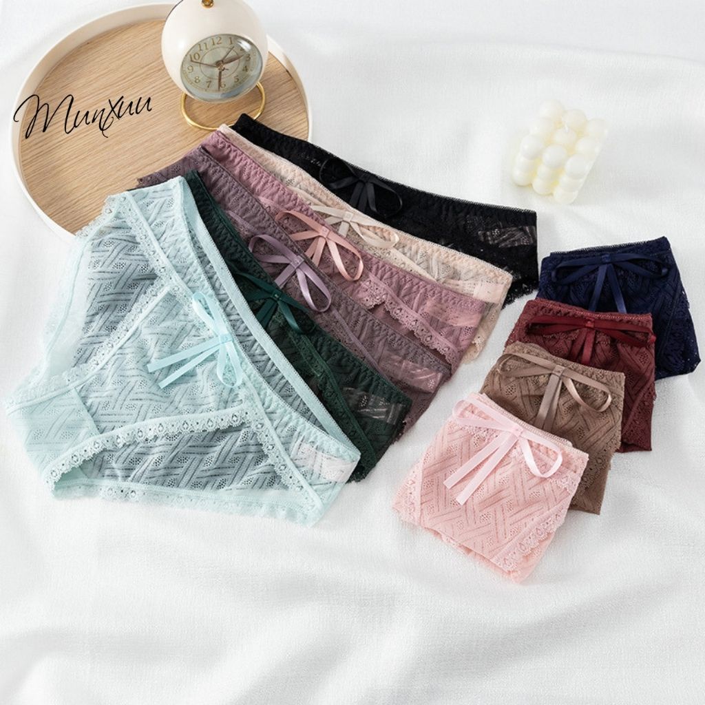 Quần lót nữ ren xuyên thấu gợi cảm MUNXUU, vải ren gấm cao cấp mềm mại thoáng mát- QC124