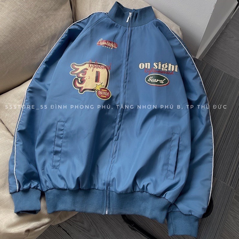 Khoác Bomber 2 Lớp Chất Kaki Mềm Dáng Rộng Nam Nữ Unisex Hình in 2 Mặt Chữ D On Sight Basic