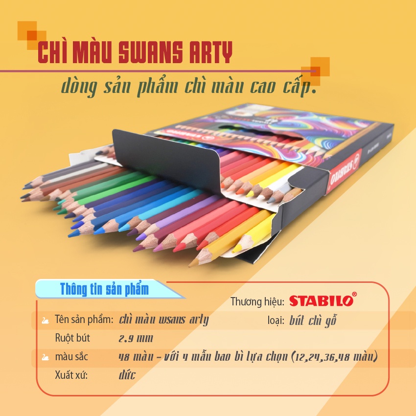 Hộp bút chì màu STABILO Swans Arty 12/24/36/48 màu
