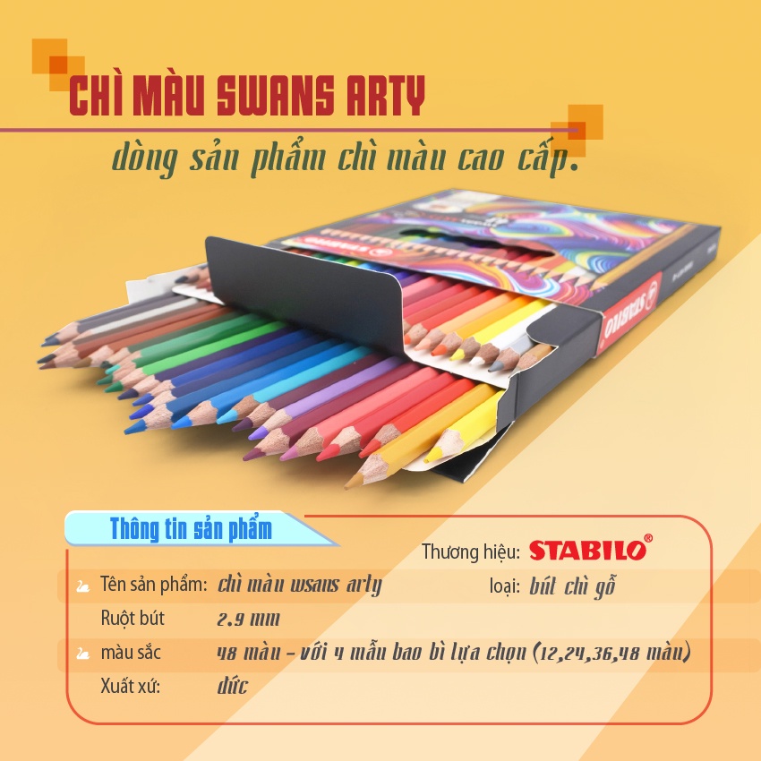 Hộp bút chì màu STABILO Swans Arty dài 12 màu/hộp (CLA-12L)