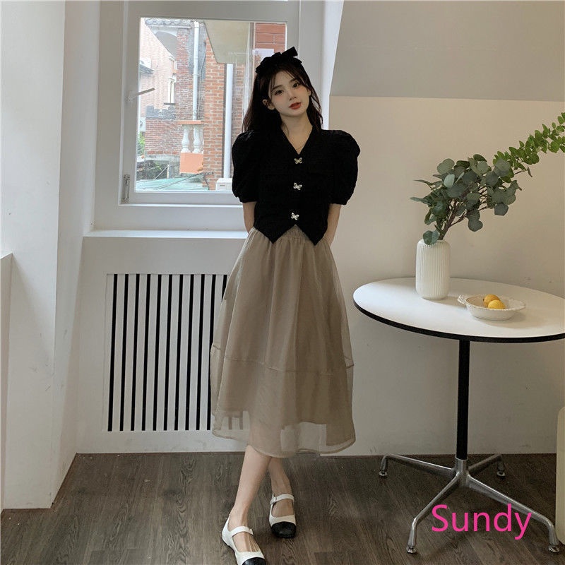 Áo Kiểu Tay Phồng Cổ Chữ V Phong Cách Vintage Pháp Hợp Mùa Hè Cho Nữ