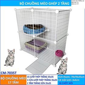 CHUỒNG MÈO LẮP GHÉP 2 tầng gồm 17 tấm ghép 35x35cm gồm 15 lưới, 1 cửa và 1 tấm nhựa ghép