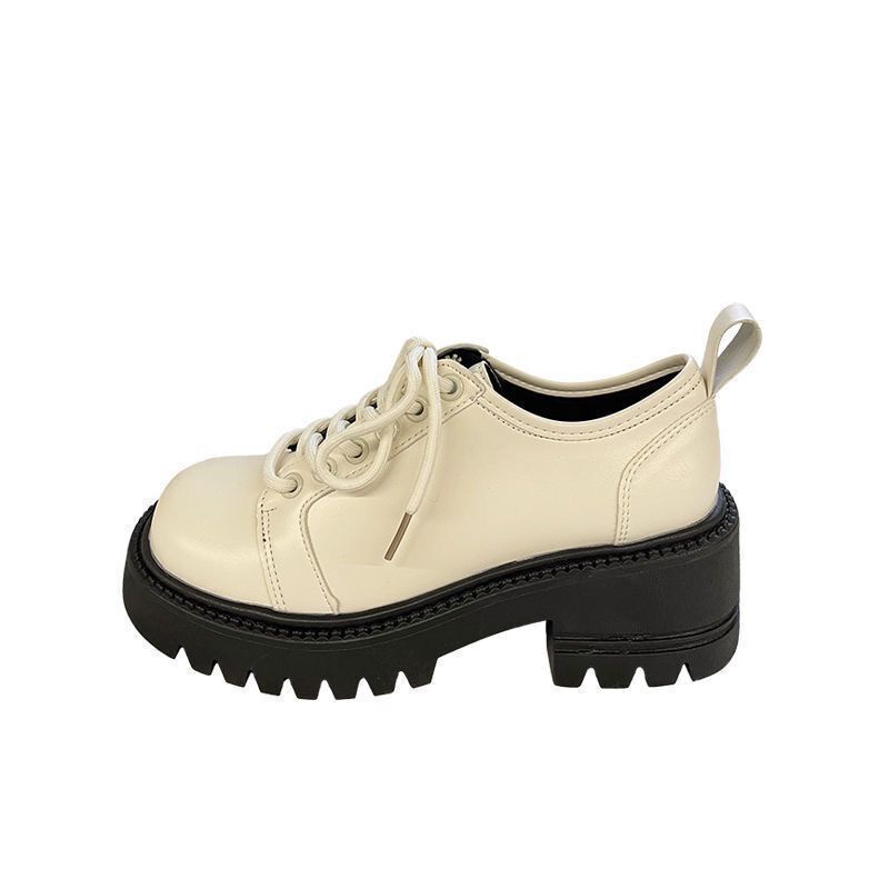 Mary Jane Giày Da Cao Gót 5.5cm Mũi Tròn Phong Cách Retro Anh Quốc